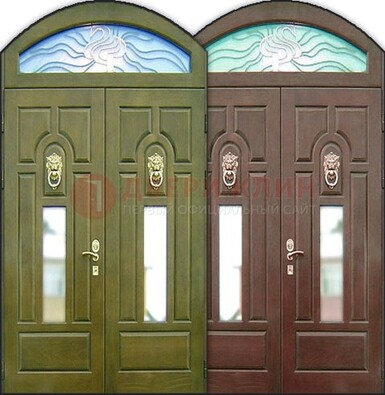 Стальная арочная дверь со стеклом ДА-17 для монолитного дома в Екатеринбурге