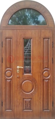 Двустворчатая железная дверь МДФ со стеклом в форме арки ДА-52 в Екатеринбурге