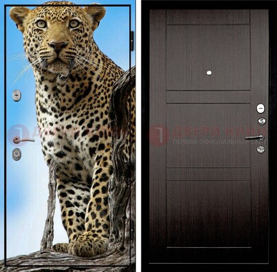 Железная дверь с рисунком гепарда снаружи ДФ-27 в Екатеринбурге