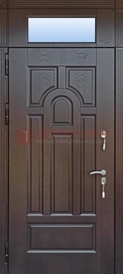 Железная дверь с фрамугой в коричневом цвете ДФГ-22 в Екатеринбурге