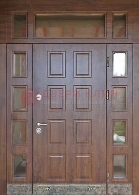 Стальная дверь МДФ со стеклом и фрамугами для дома ДФГ-29 в Екатеринбурге