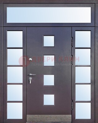 Современная железная дверь со стеклом и фрамугами ДФГ-4 в Екатеринбурге