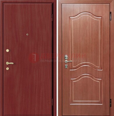 Красная металлическая дверь с ламинатом МДФ внутри ДЛ-8 в Екатеринбурге