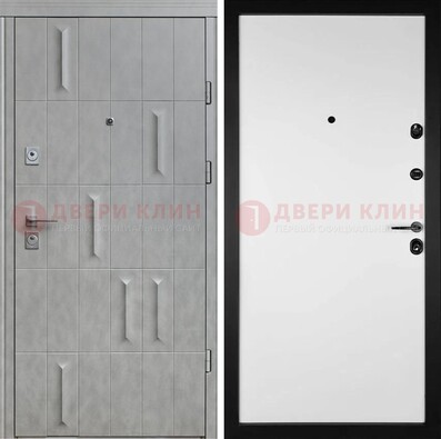 Серая стальная дверь с рисунком МДФ и внутри Белый ясень ДМ-280 в Екатеринбурге