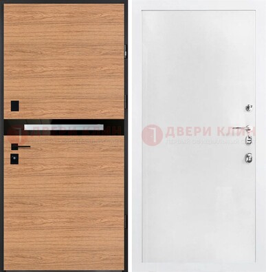 Железная коричневая дверь с МДФ в белом цвете ДМ-313 в Екатеринбурге