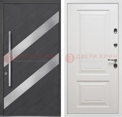Серая входная дверь МДФ с металлическими вставками ДМ-325 в Екатеринбурге