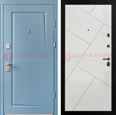 Синяя железная дверь с МДФ панелями ДМ-491 в Екатеринбурге