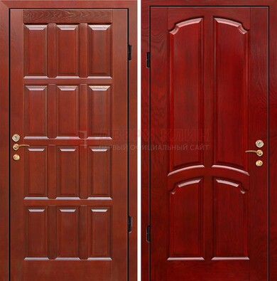 Красная металлическая дверь с массивом дуба ДМД-15 в Кубинке