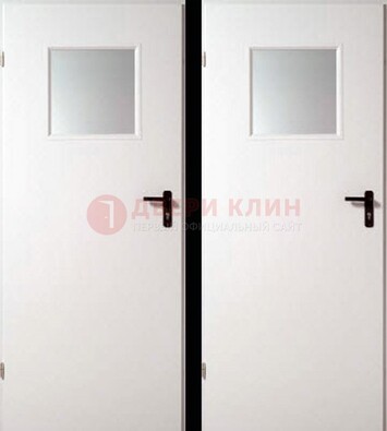 Белая железная противопожарная дверь с декоративной вставкой ДПП-6 в Екатеринбурге