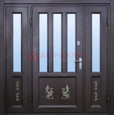 Черная распашная железная дверь с МДФ панелью ДПР-101 в Королеве