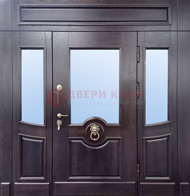 Филенчатая металлическая дверь с панелью МДФ и стеклом ДПР-102 в Екатеринбурге