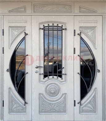 Большая парадная дверь Винорит со стеклом и ковкой ДПР-108 в Екатеринбурге
