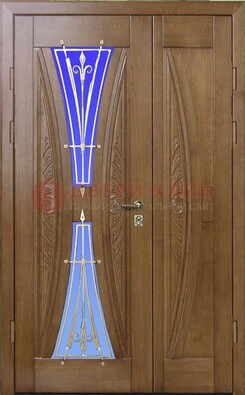 Коттеджная парадная дверь со стеклянными вставками и ковкой ДПР-26 в Екатеринбурге