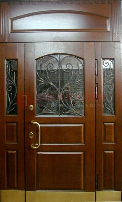 Стальная парадная дверь со вставками из стекла и ковки ДПР-30 в коттедж в Екатеринбурге