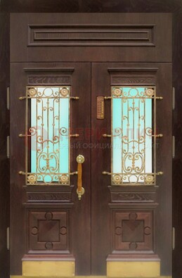 Парадная дверь со вставками из стекла и ковки ДПР-43 для каркасного дома в Екатеринбурге