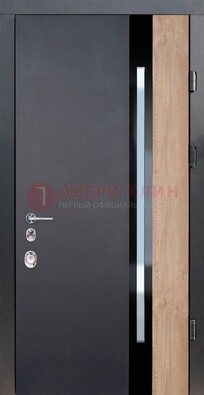 Черная металлическая дверь МДФ со стеклом ДС-14 в Екатеринбурге