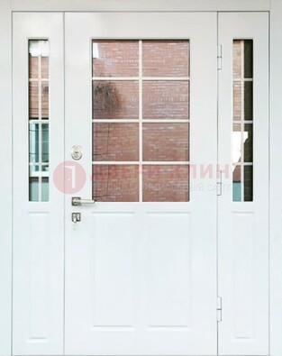 Белая стальная дверь со стеклом и фрамугами ДС-27 в Екатеринбурге