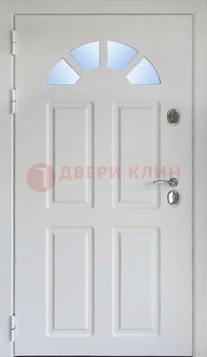 Белая стальная дверь МДФ со стеклом для дома ДС-37 в Екатеринбурге