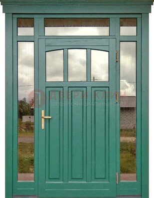 Зеленая металлическая дверь МДФ со стеклом ДС-43 в Екатеринбурге