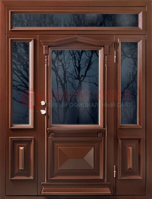 Коричневая металлическая дверь со стеклом ДС-67 в Екатеринбурге