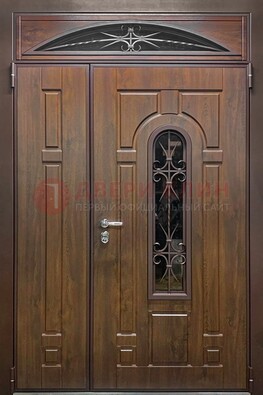 Большая металлическая дверь со стеклом и ковкой ДСК-145 в Екатеринбурге