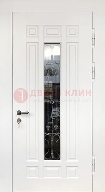 Белая стальная дверь винорит со стеклом и ковкой ДСК-191 в Екатеринбурге