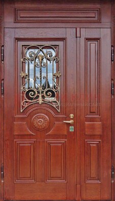 Филенчатая железная дверь со стеклом и ковкой ДСК-204 в Екатеринбурге