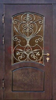 Стальная дверь Винорит со стеклом и ковкой и резьбой ДСК-214 в Краснодаре