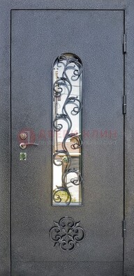 Темная стальная дверь Порошок со стеклом и ковкой ДСК-217 в Екатеринбурге