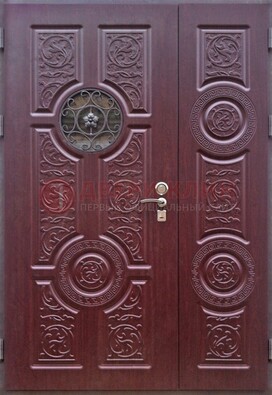 Красная железная дверь Винорит со стеклом и ковкой ДСК-235 в Екатеринбурге