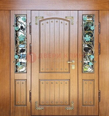 Железная дверь Винорит со стеклом и ковкой лозы ДСК-236 в Екатеринбурге