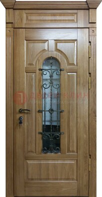 Металлическая дверь массив со стеклом и ковкой для дома ДСК-246 в Екатеринбурге