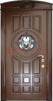 Шоколадная металлическая дверь Винорит со стеклом и ковкой ДСК-269 в Екатеринбурге