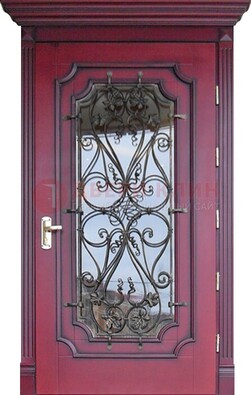 Красная стальная дверь Винорит со стеклом и ковкой ДСК-271 в Екатеринбурге
