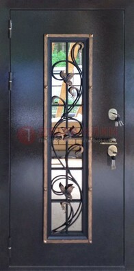 Железная дверь с порошковым напылением стеклом и ковкой ДСК-279 в Екатеринбурге