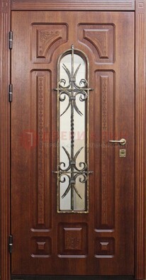 Тяжелая стальная дверь со стеклом и ковкой ДСК-42 в Екатеринбурге