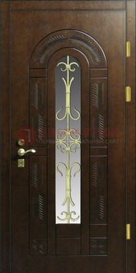 Дизайнерская металлическая дверь со стеклом и ковкой ДСК-50 в Екатеринбурге