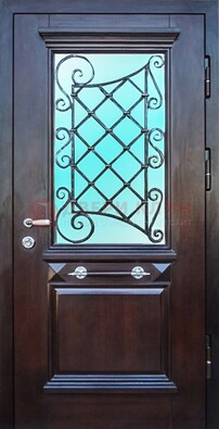 Коттеджная металлическая дверь со стеклом и ковкой ДСК-57 в Лыткарино