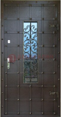 Стальная дверь со стеклом и ковкой ДСК-84 с утеплением в Екатеринбурге