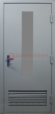 Серая металлическая техническая дверь с декоративной вставкой ДТ-14 в Екатеринбурге