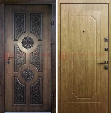 Железная коричневая дверь с виноритом и Золотой дуб внутри ДВТ-101 в Екатеринбурге