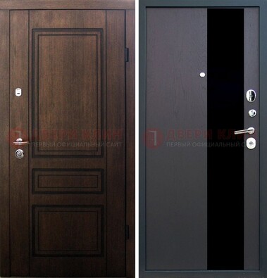 Входная дверь Итальянский орех с МДФ с черным стеклом ДМ-1199 в Екатеринбурге