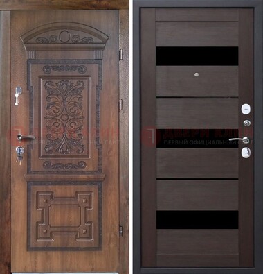 Стальная коричневая филенчатая дверь с виноритом и темной МДФ ДВТ-122 в Екатеринбурге