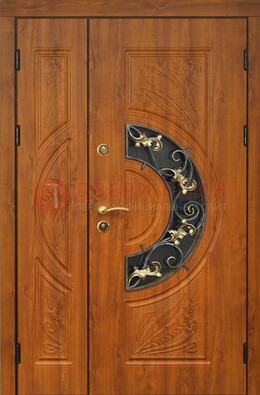 Входная дверь цвета золотой дуб с виноритом и ковкой ДВТ-176 в Екатеринбурге