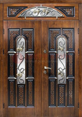 Входная двухстворчатая дверь с виноритом и ковкой ДВТ-183 в Екатеринбурге