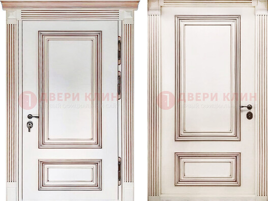 Белая металическая дверь с виноритом для дома ДВТ-239 в Екатеринбурге