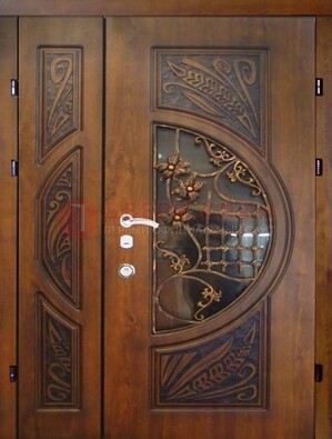 Металлическая дверь с виноритом и резной панелью внутри ДВТ-70 в Екатеринбурге