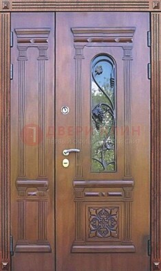 Железная коричневая филенчатая дверь с виноритом и МДФ ДВТ-85 в Екатеринбурге