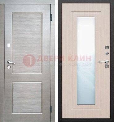 Светлая металлическая филенчатая дверь и МДФ Белый дуб с зеркалом ДЗ-104 в Екатеринбурге