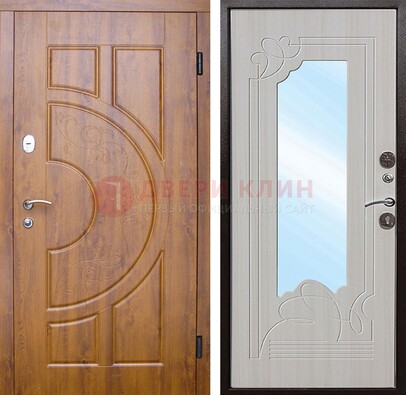Коричневая металлическая дверь c МДФ с узором и зеркалом ДЗ-105 в Екатеринбурге
